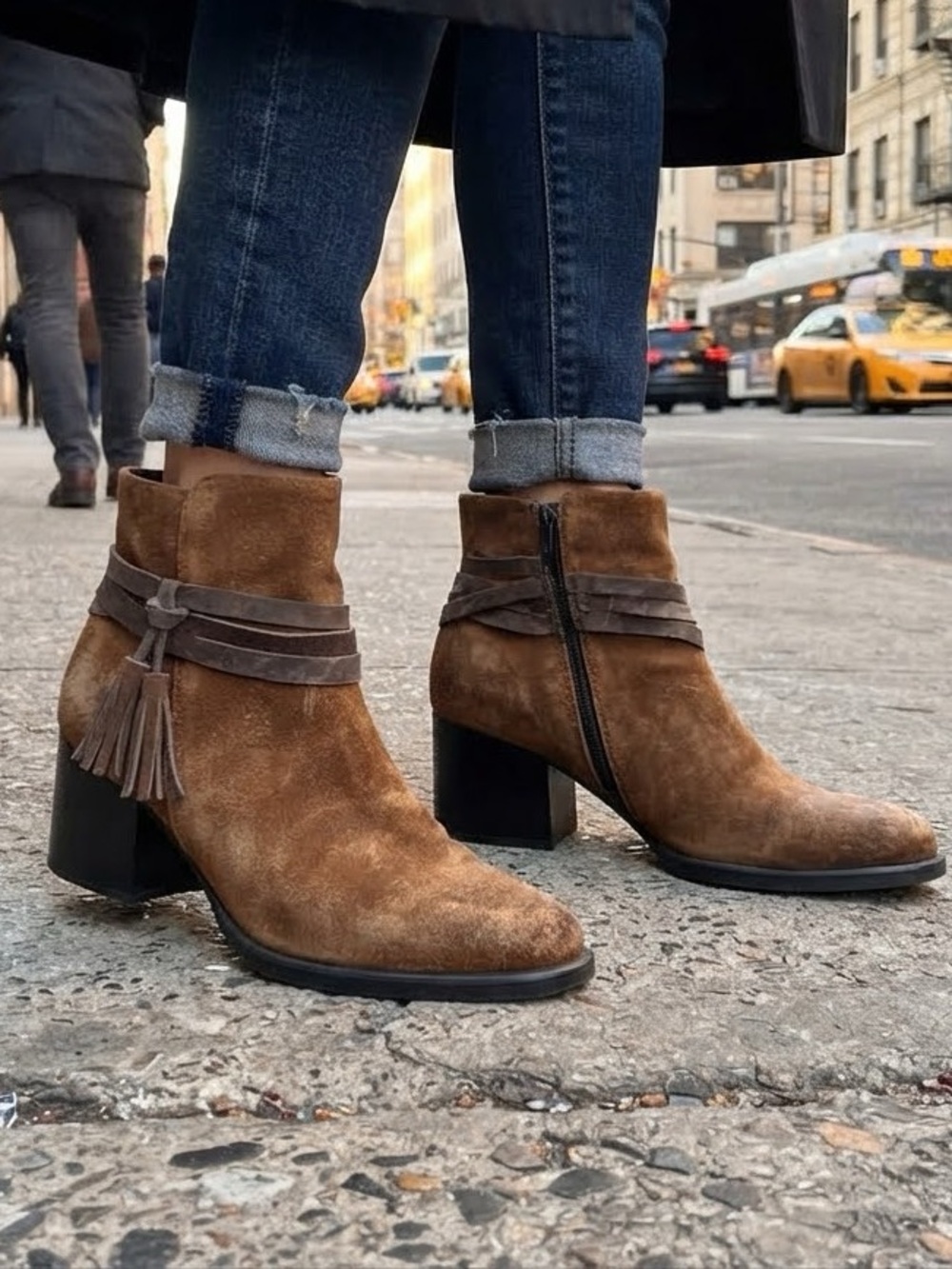 b.o.c Born Brown Suede Ankle Boots Tassel Straps Stacked Heel 9M Equestrian